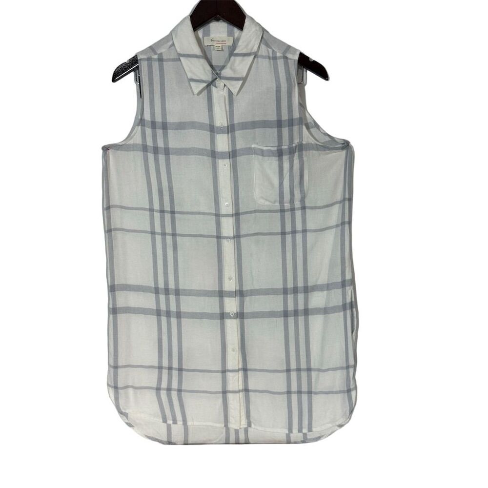 Vince Camuto Women's Sleeveless Plaid Blouse Gray Size M